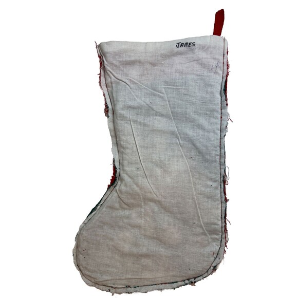 Vintage Christmas Stocking Crewel Embroidery Velvet Handmade - Picture 4 of 7